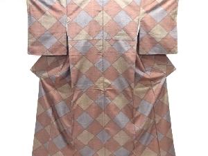 斜め格子模様織り出し十日町紬着物